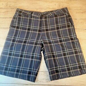 O'Neill Mens Size 34 Navy Blue Plaid Hybrid Swim Trunks Board Shorts